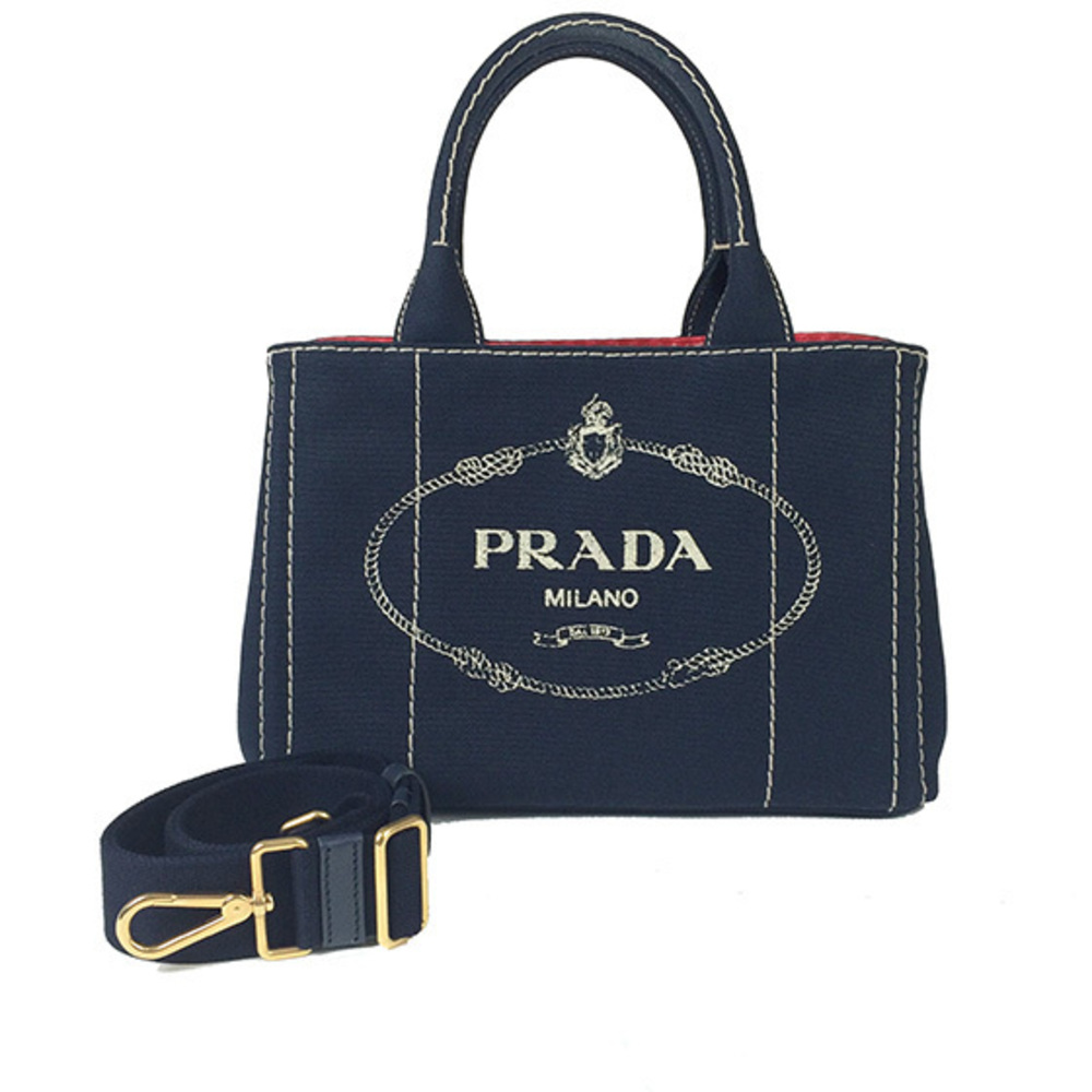Prada Tote Bag Canapa Canvas 2way Navy Diagonal Shoulder